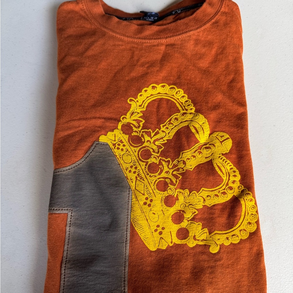 Sean John Orange Tee with Yellow Crown Design, Men’s M